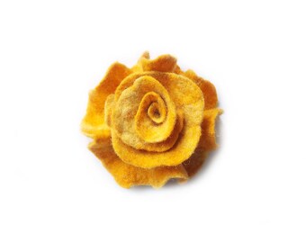 Felted flower brooch felt flower brooch flower felt yellow wool floral brooch merino wool brooch spring boho gift OOAK