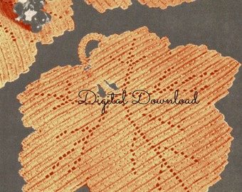 Maple Leaf Placemat Pattern, Vintage 1980's Crochet Pattern, Boho, Kitchen Set, Coaster, Tablemat, Kitchen Crochet, Digital Download, PDF