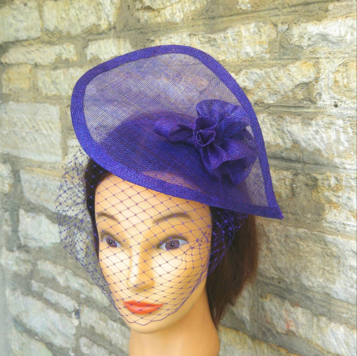 Purple wedding Fascinator & veil wedding hat races hatinator