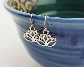 Lotus earrings - Lotus jewelry - silver Lotus earrings - Yoga jewelry - Yoga earrings - lucky lotus earrings - rise up - Silver lotus charm