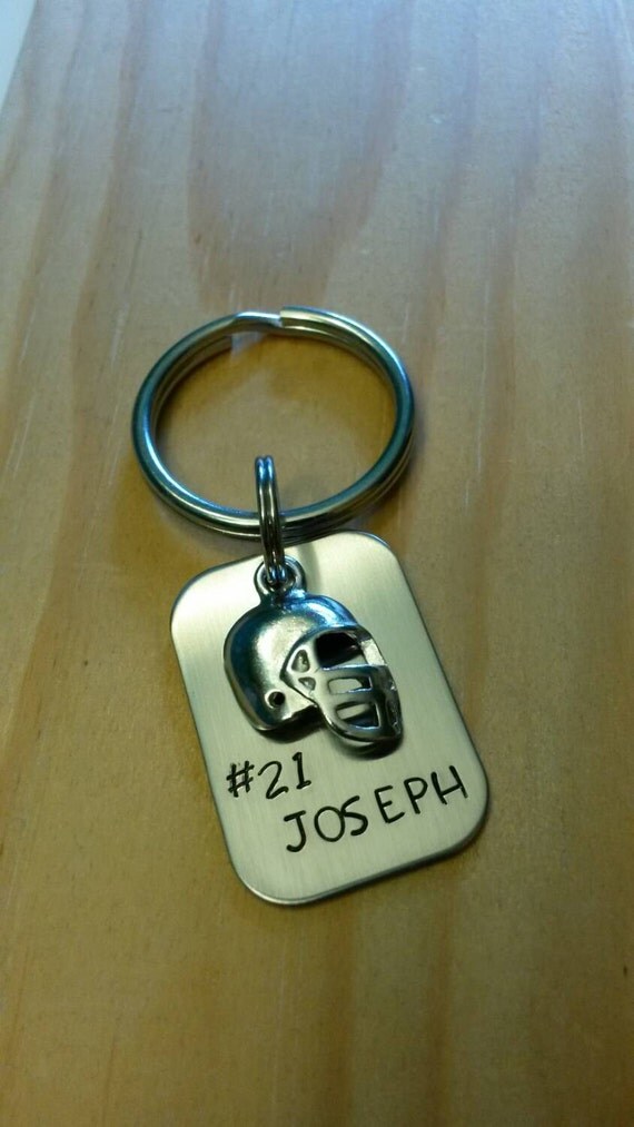 Hand Stamped Football Keychain Football Team Gift