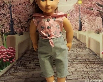 Historical 18 inch doll clothes "Poodle Pink" will fit American Girl® 1950's pedal pusher pants and sleeveless top pink poodles 50's O2