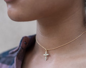 Gold Cross Choker Necklace, Dainty Collar Layering Necklace, Religious Necklace, Friendship Necklace, Bridesmaid Gift, Bridal Jewelry