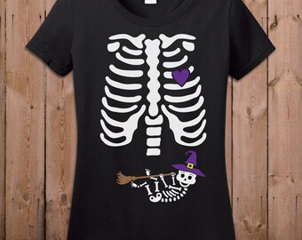 Pregnant Skeleton Shirt Pregnant Halloween Costume Maternity Skeleton T Shirt Baby Girl Witch Skeleton Pregnancy Shirt Ladies Tee TM-33