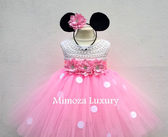 Minnie mouse dress minnie mouse birthday dress Flower girl dress pink tutu dress mickey mouse princess dress pink crochet top tulle dress