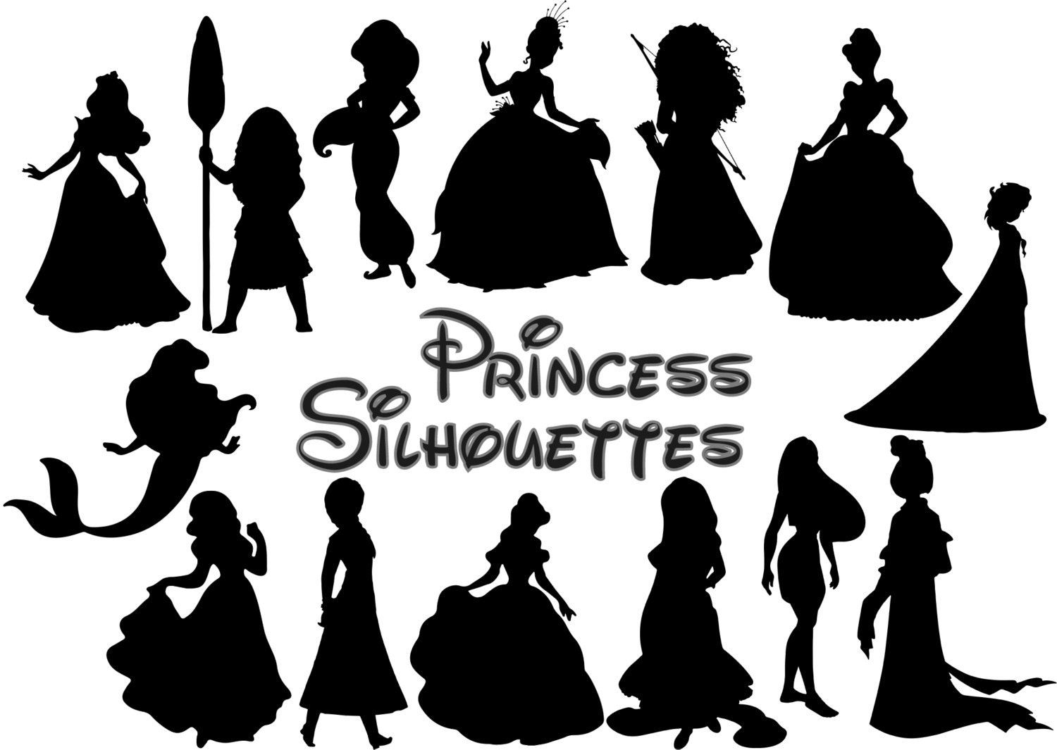 Disney princess silhouette pins