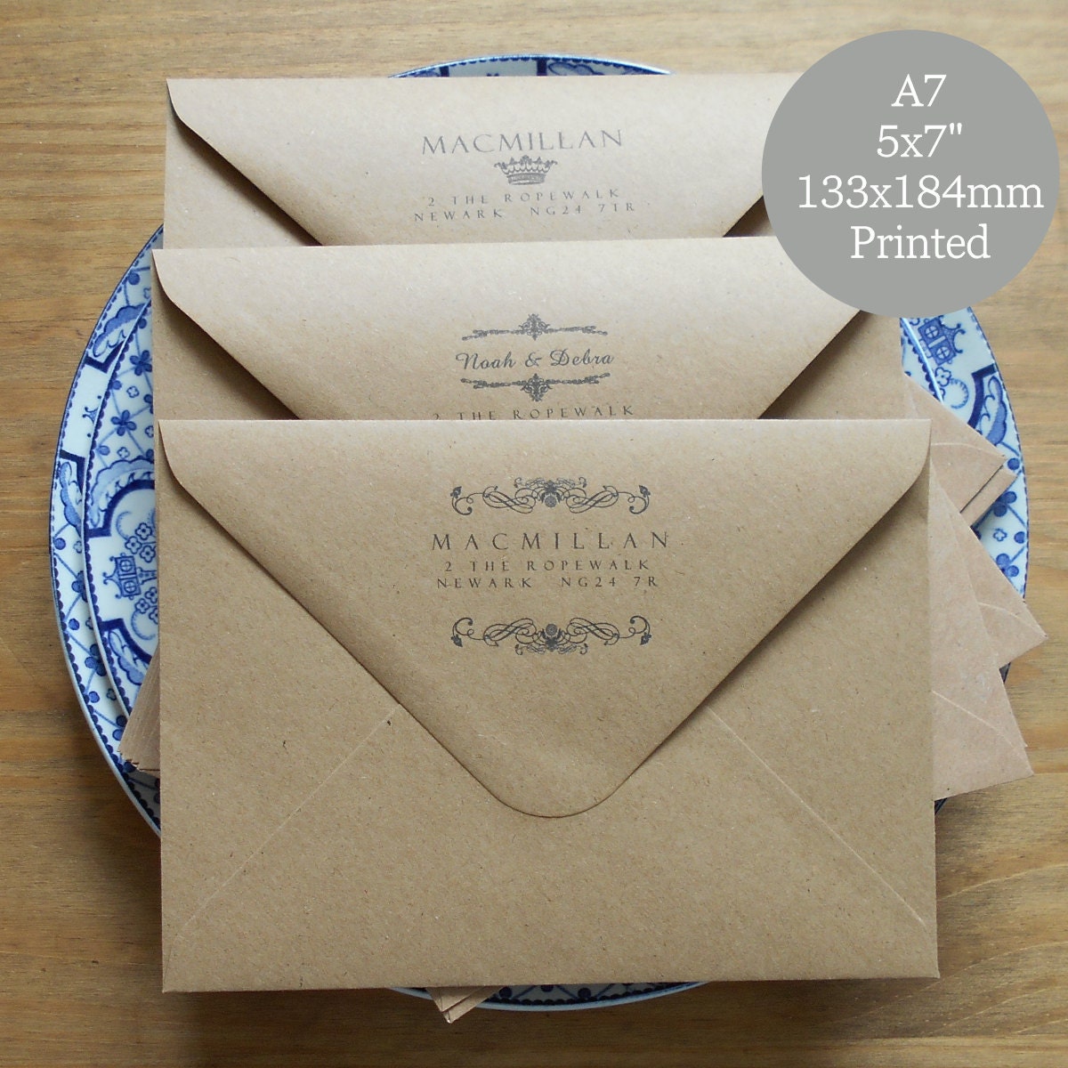 25 Return Address Printed Envelopes Kraft A7 5x7