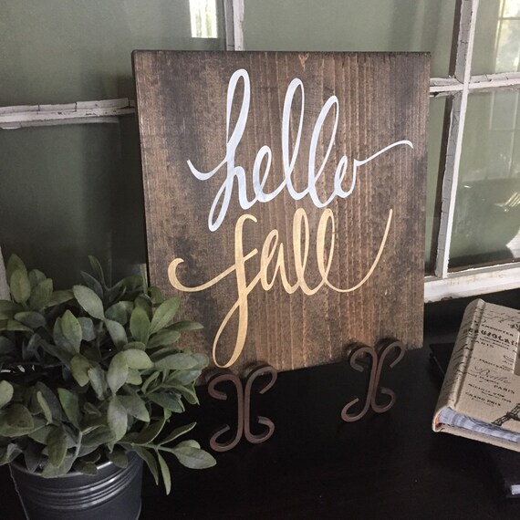 Hello Fall Wood Sign Gold Fall Decor Fall Pallet Art Rustic