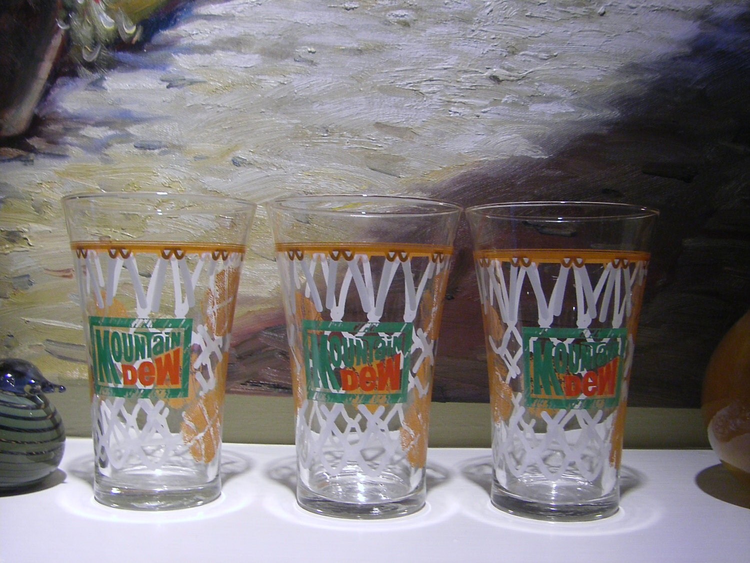 Mountain Dew Soda Basketball Hoop Drinking Glasses Set of 3