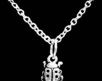 Ladybug Necklace, Lady Bug Insect Animal Luck Gift Charm Necklace