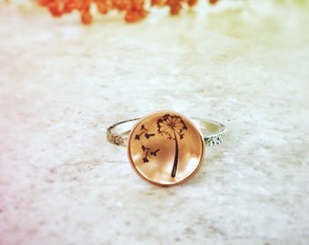 Dandelion Ring - Dandelion Seeds - Hand stamped Ring - Wish Ring - Botanical Ring - Make a Wish - Nature Inspired Ring - Copper Ring
