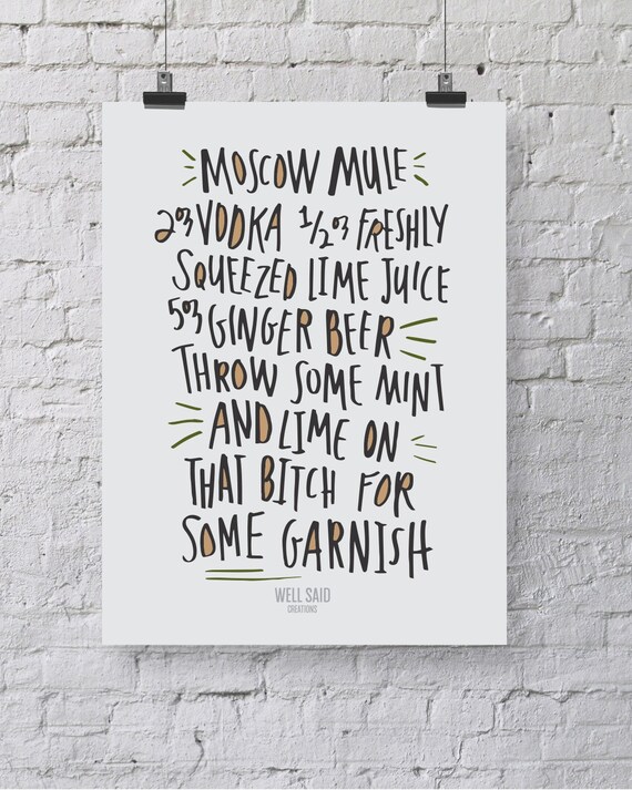 Moscow Mule funny adult humor bar cart print by WellSaidCreations