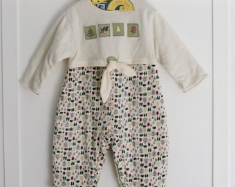 3-6 Months: Fall Baby Romper, Leaf Print with Nature Appliques, NOS by Lullaby Club