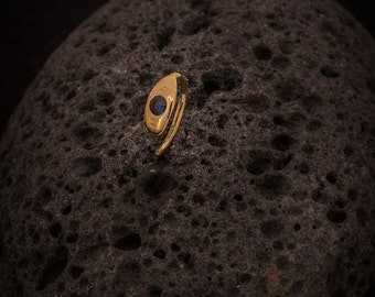gold nose ring, nose ring, oval set with blue sapphire stone, gold nose stud, solid gold nose ring, nose hoop ,geometric jewelry, nose stud