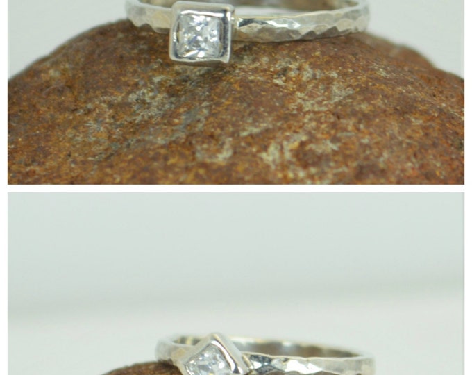 Square CZ Diamond Ring, Diamond, 14k White Gold Ring, April's Birthstone Ring, Square Stone Mothers Ring, Square Stone Ring, Diamond Ring