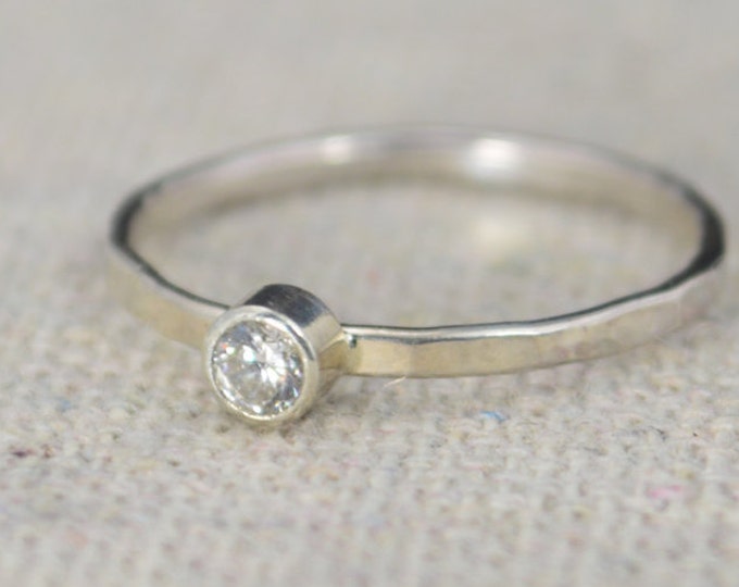 Classic Sterling CZ Diamond Ring, 3mm Silver solitaire, White Ring, Silver jewelry, April Birthstone, Mothers RIng, Silver band, Silver Ring