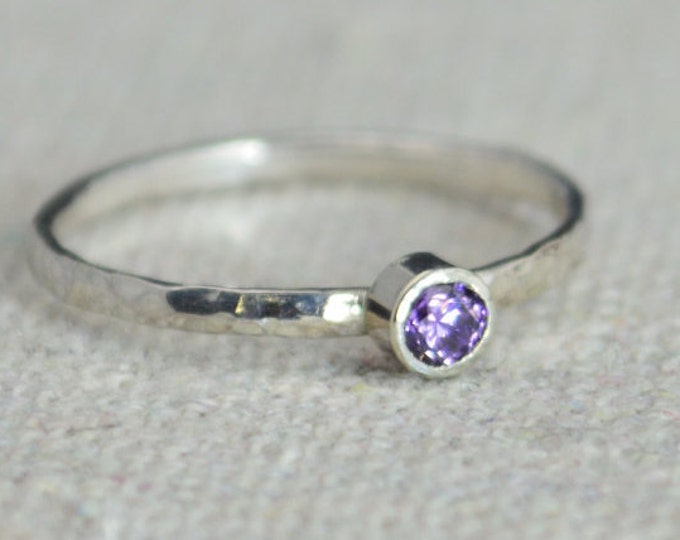 Classic Sterling Silver Amethyst Ring, Silver Solitaire, Solitare Ring, Silver Jewelry, February Birthstone, Mothers Ring, Silver Band
