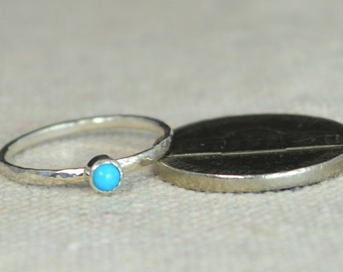 Classic Sterling Silver Turquoise Ring, 3mm Silver Solitaire, December Birthstone, Silver Jewelry, Solitaire, Mothers Ring, Silver Band