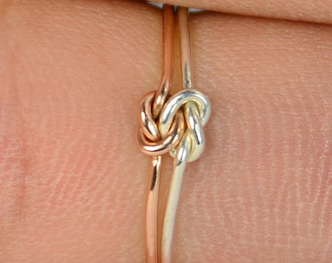 Dainty Silver and Rose Gold Double Knot Ring, Love Ring, Love Knot Ring, BFF Ring, Bridal Ring, Promise Ring, Mother Daughter Ring