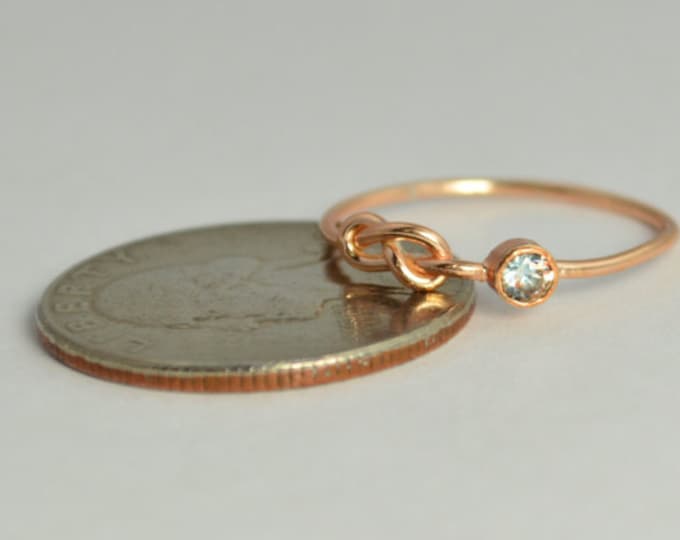 14k Rose Gold Aquamarine Infinity Ring, 14k Rose Gold, Stackable Rings, Mothers Ring, March Birthstone, Rose Gold Infinity, Rose Gold Knot