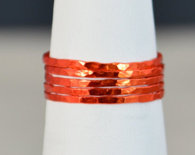 Set of 5 Super Thin Orange Silver Stackable Rings, Orange Ring, Stack Rings, Orange Stacking Rings, Orange Jewelry, Thin Orange Ring
