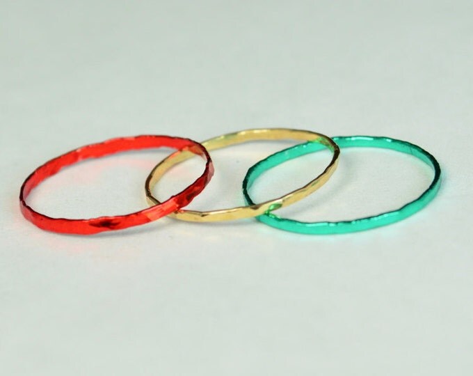 Set of 3 Super Thin Christmas Inspired Stackable Rings, Christmas Rings, Christmas Jewelry, Holiday Rings, Holiday Jewelry, Holiday Fashion