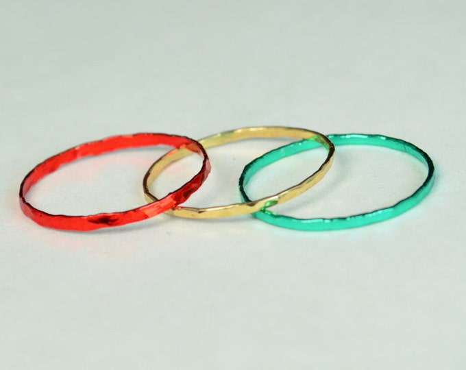 Set of 3 Super Thin Christmas Inspired Stackable Rings, Christmas Rings, Christmas Jewelry, Holiday Rings, Holiday Jewelry, Holiday Fashion