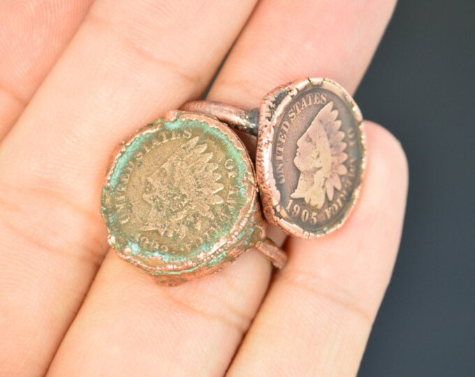 Genuine Indian Head Penny Ring in Copper, Early American Ring, Electroformed, Coin Ring, statement ring, copper statement ring, penny ring