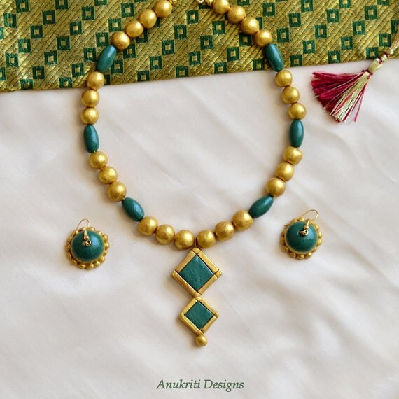 Terracotta Jewelry Indian jewelry Gold Necklace Set
