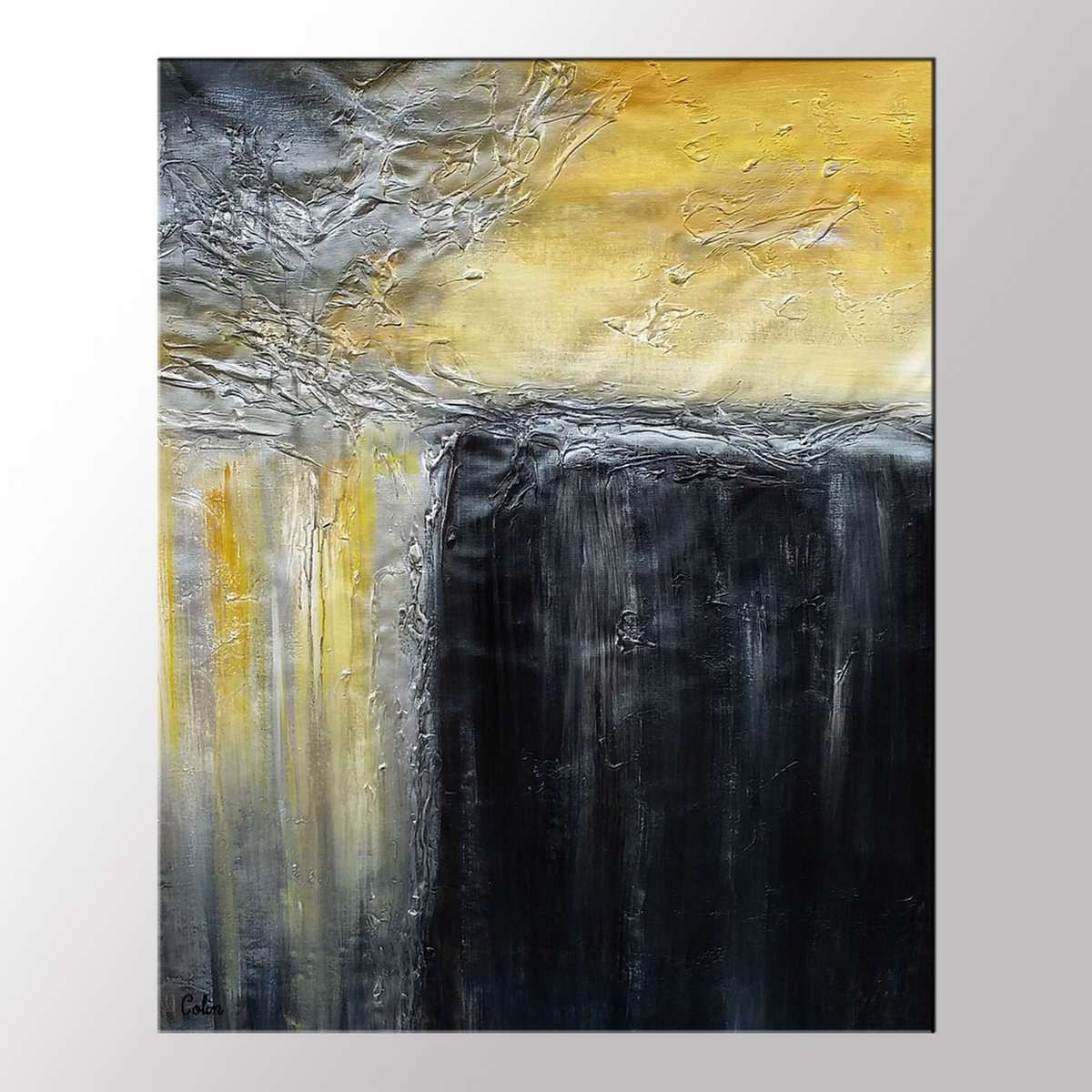 Extra Large Wall Art Black Silver Oil Painting Canvas by Topart007
