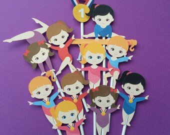 Gymnastics cupcake toppers, 11 Gymnasts cupcake toppers, gymnastics toppers, gymnasium party, gymnastics party cupcake toppers, gymnastics