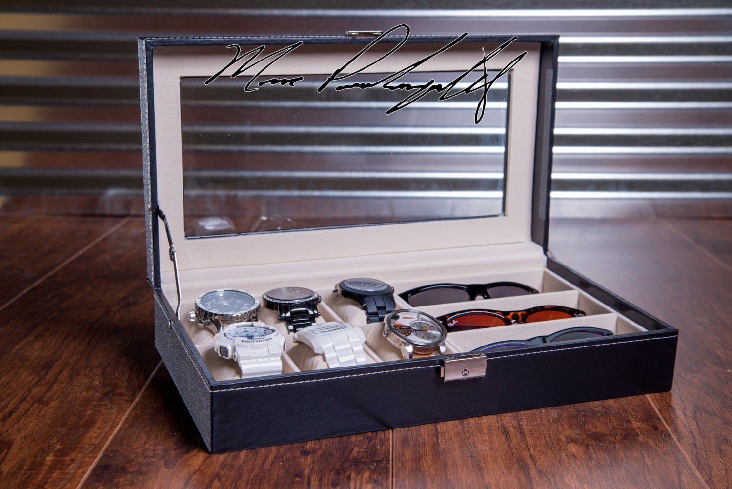 Sunglass and Watch Case Watch Box Engraved Combo Jewelry