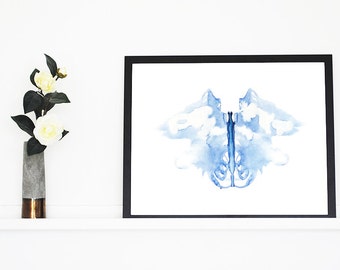 SALE! A3 Abstract Watercolour Print, Modern Art, Minimalist Art, Scandinavian design, Inkblot Print, Home Decor, Blue Watercolour