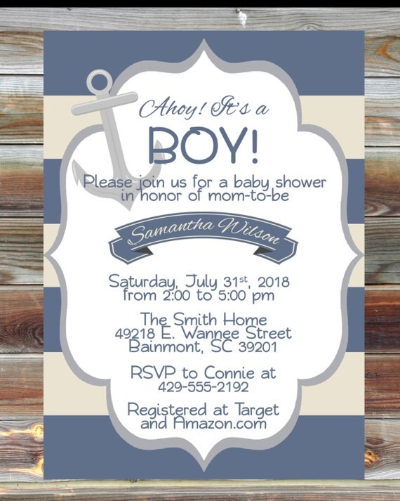 Items similar to Nautical Theme Boy Baby Shower Invitation