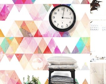 Multi-colored Geometric Removable Wallpaper Peel & Stick Wall Mural Self-Adhesive Triangle Colorful Ink Splash Paper Tile Fresh Watercolor