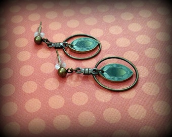 Green Gemstone Earrings - Faux Gemstone Earrings - Cats Eye Earrings - Shrink Plastic Charms - Handmade Earrings - Faux Show Art