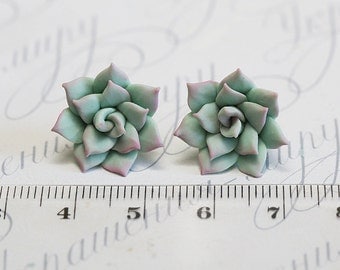 Mint Succulent Earrings. Gift. Polymer clay succulent Stud earrings. Polymer clay jewelry. Plant Earrings Post. Wedding Succulent Jewelry