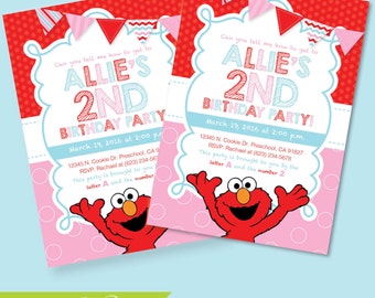 Elmo Invitation, Girl Elmo Invite, Aqua and Pink, Elmo Birthday, Sesame Street Invitation, Sesame Street Invite, Elmo Birthday Party (E8)