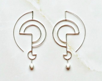 Silver Geometric Earrings, Sculpted Organic Silver Earrings, Modern Earrings Inspired by Lines, Geometric Jewelry for her, Classy Jewelry