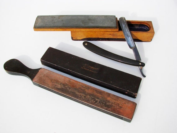Vintage french barber razor blade shaving set sharpener