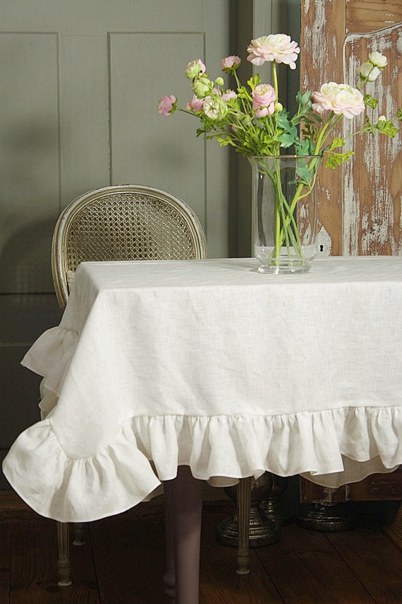 Pure linen ruffled tablecloth