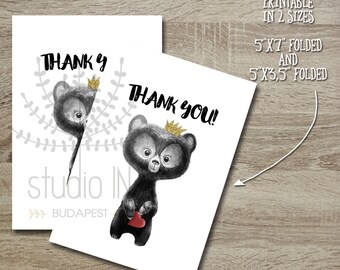 Baby Shower Thank You card printable, Bear Thank you card, Whimsical thank you card, DIY thank you card,