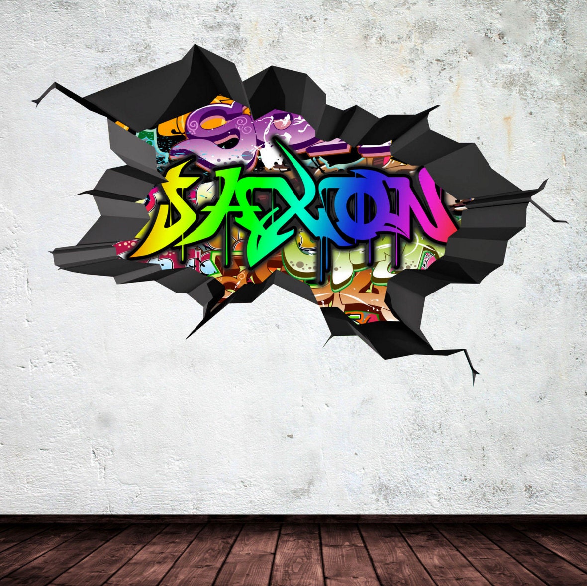 Personalised Name Full Colour Graffiti Wall Decals Cracked 3d
