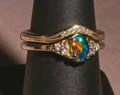 Opal & Diamond Ring Wedding set.14K, or 10K Solid Gold, or S.S.Top Gem Grade Solid White opal or Opal Triplet.Optional matching Wedding Band