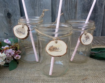 Wood Slice Wine Charms ~ Rustic Wedding Drink Tags, Dark/Light Brown Twine ~ Summer Wedding