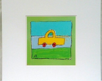 Boys car print, yellow car , boys car, fun print, kids print, boys fun print, boys car painting, yellow car, kids car, kids car print,