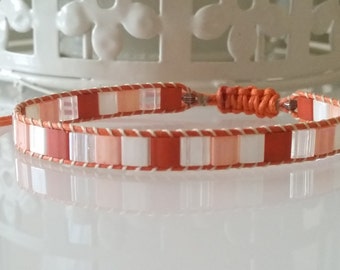 Miyuki tila beads bracelet "Sunshine" in orange, pearl and crystal