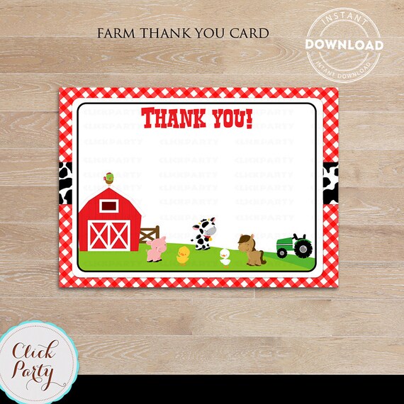 Farm Thank you card Barn Note card Old Mc Donald thank you