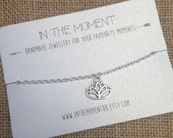 Lotus Bracelet, Lotus Anklet, 5 Size Options, Lotus Charm Bracelet, Lotus Charm Anklet, Boho Jewellery, Gift for Her, Yoga Buddhist Jewelry