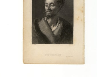 antique engraving of don quixote bookplate c r leslie painting m j danforth etching printed by butler and long